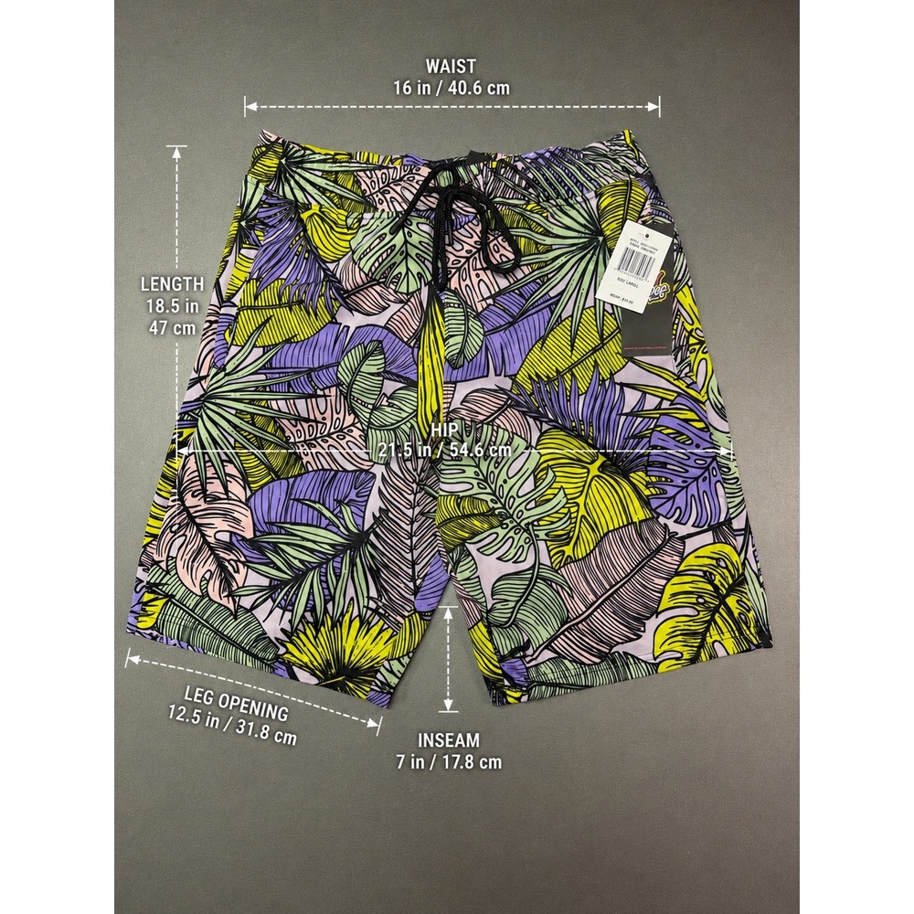 Good Vibes Drill Clothing Co Small Tropical Palm Leaf Shorts Lavender/Green NWT - Picture 4 of 6